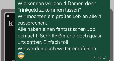 Text mit Dank und Lob für vier Personen, die großartige Arbeit geleistet haben.