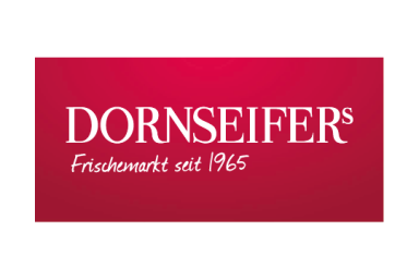 Logo von DORNSEIFERS, Frischmarkt seit 1965, auf rotem Hintergrund.