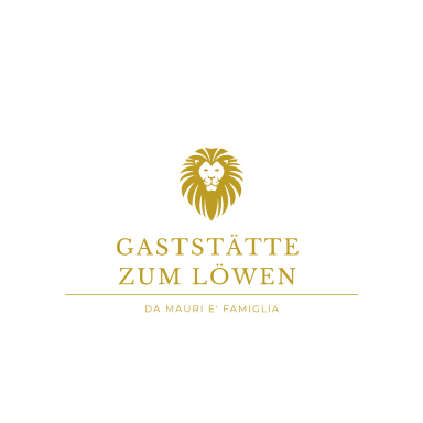 Logo der Gaststätte zum Löwen mit einem goldenen Löwenkopf und dem Schriftzug.