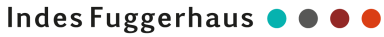 Logo von Indes Fuggerhaus mit farbigen Punkten in Türkis, Grau und Rot.